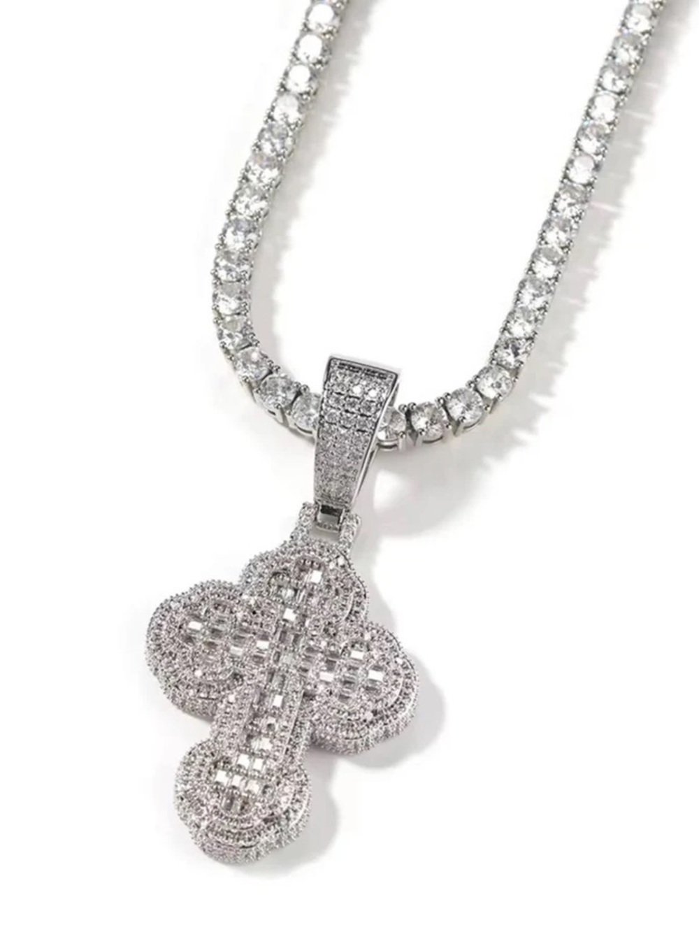 Silver Crystal Cross Pendant Necklace - Women's Jewelry 16inch